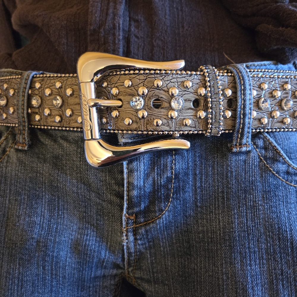 Guess Gray Rhinestone Embellished Belt - Picture 9 of 14